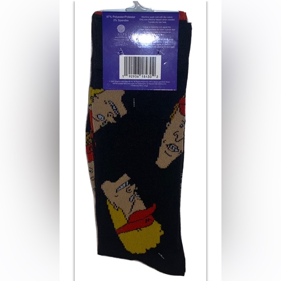 Beavis & Butt Head Crew Socks 2 Pair Men 6-12 Black Red Faces & Burger World NEW - Picture 3 of 9